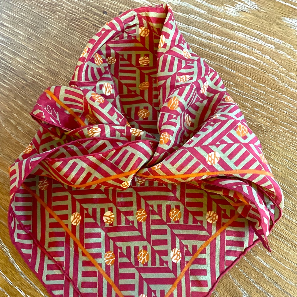 Vintage Ann Klein Red & Gold Women's Silk Scarf